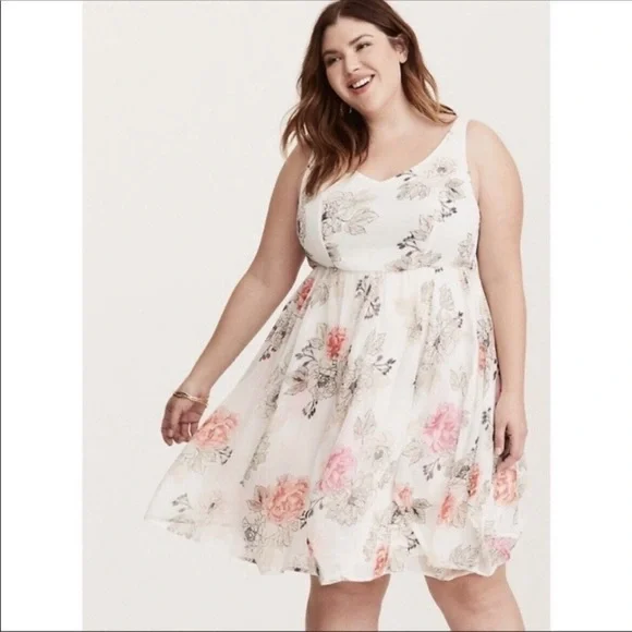 torrid | Dresses | Torrid Ivory Floral Chiffon Skater Dress